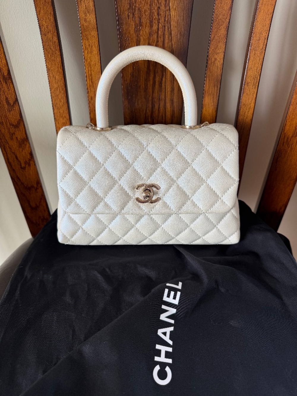 Chanel Coco Handle Bag in White (Size Small)